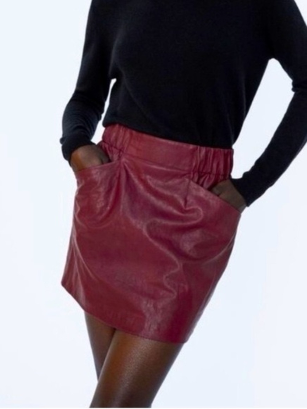 Womens Red Wine Faux Leather Pocket Mini Skirt